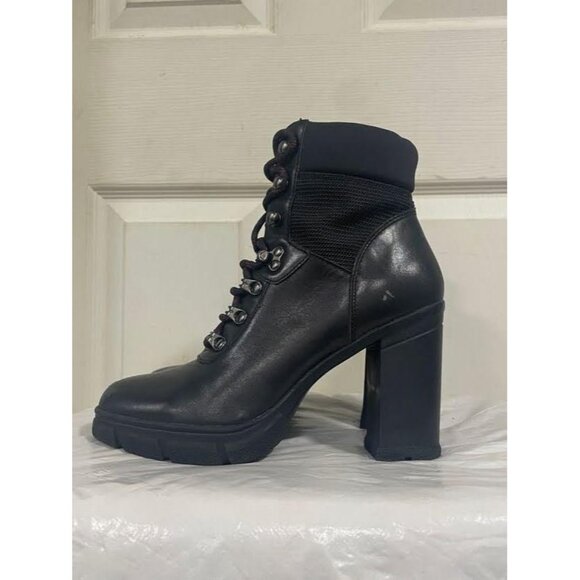 ALDO Black Heeled Combat Boots With Lace-Up Detail & Mesh Accents Size 7.5 - Picture 2 of 5